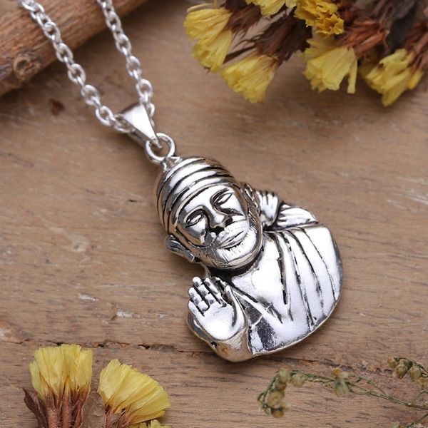 Alternate image for Polished Sterling Silver Shirdi Sai Baba Pendant Necklace Shirdi Sai Baba