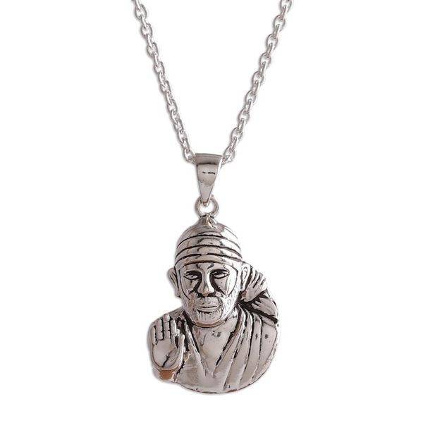 Alternate image for Polished Sterling Silver Shirdi Sai Baba Pendant Necklace Shirdi Sai Baba