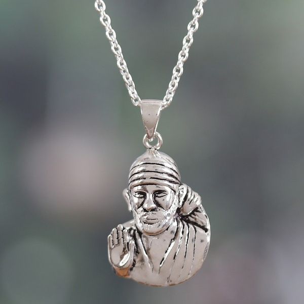 Alternate image for Polished Sterling Silver Shirdi Sai Baba Pendant Necklace Shirdi Sai Baba
