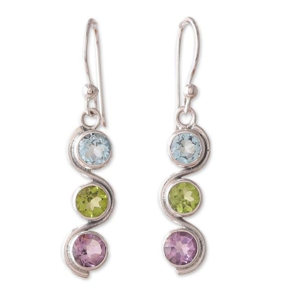 Alternate image for Polished Three-Carat Faceted Multi-Gemstone Dangle Earrings Serene Goddess