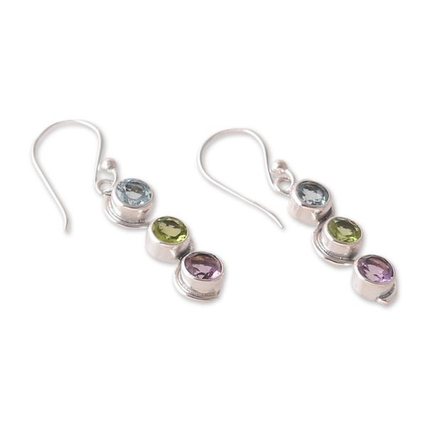Alternate image for Polished Three-Carat Faceted Multi-Gemstone Dangle Earrings Serene Goddess