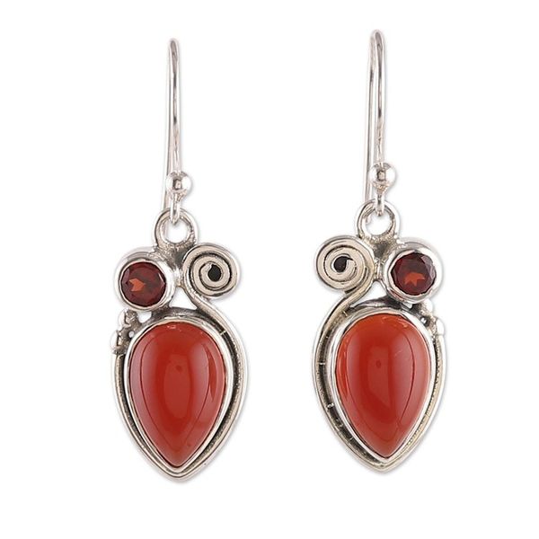Alternate image for Carnelian and Garnet Dangle Earrings from India Autumn Flame