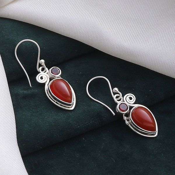 Alternate image for Carnelian and Garnet Dangle Earrings from India Autumn Flame