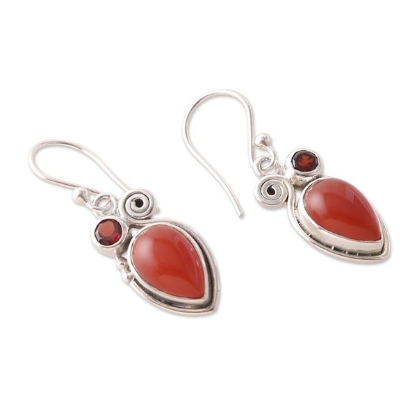 Alternate image for Carnelian and Garnet Dangle Earrings from India Autumn Flame