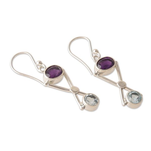 Alternate image for Geometric 4-Carat Amethyst and Blue Topaz Dangle Earrings Wise Avant-Garde