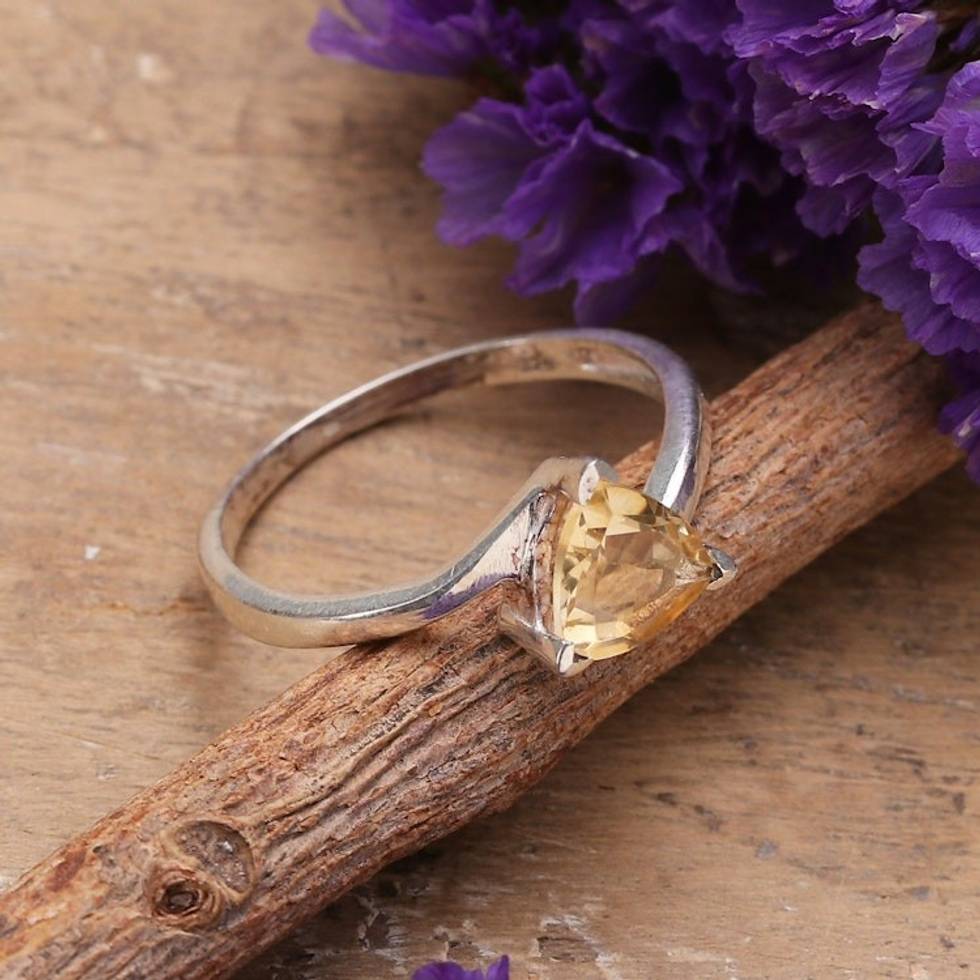 Modern Sterling Silver Solitaire Ring with Citrine Stone 'Shimmering Jaipur'