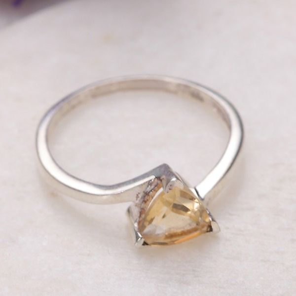 Alternate image for Modern Sterling Silver Solitaire Ring with Citrine Stone Shimmering Jaipur