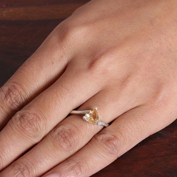 Alternate image for Modern Sterling Silver Solitaire Ring with Citrine Stone Shimmering Jaipur