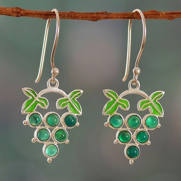 Alternate image for Grapevine-Shaped Green Onyx Cabochon Dangle Earrings Harmonious Vines