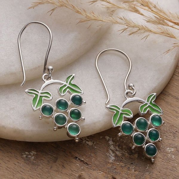 Alternate image for Grapevine-Shaped Green Onyx Cabochon Dangle Earrings Harmonious Vines