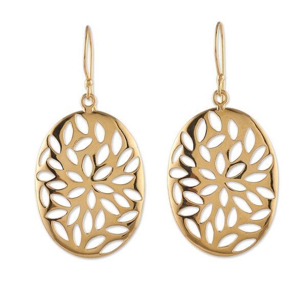 Alternate image for Floral Ellipse-Shaped Brass Dangle Earrings in a High Polish Petals Glamour