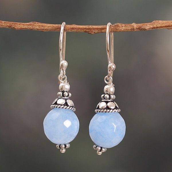 Alternate image for Sterling Silver Dangle Earrings with Petite Blue Agate Gems Royal Heaven