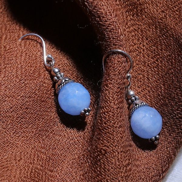 Alternate image for Sterling Silver Dangle Earrings with Petite Blue Agate Gems Royal Heaven