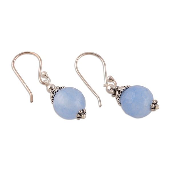 Alternate image for Sterling Silver Dangle Earrings with Petite Blue Agate Gems Royal Heaven