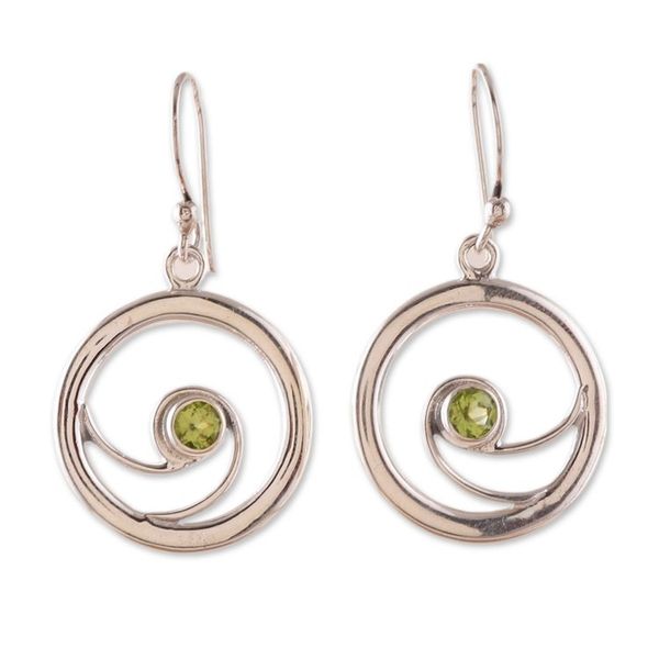 Alternate image for Modern Polished Round Natural Peridot Dangle Earrings Gleaming Glory