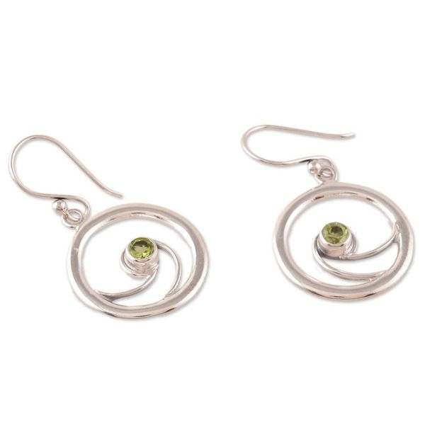 Alternate image for Modern Polished Round Natural Peridot Dangle Earrings Gleaming Glory