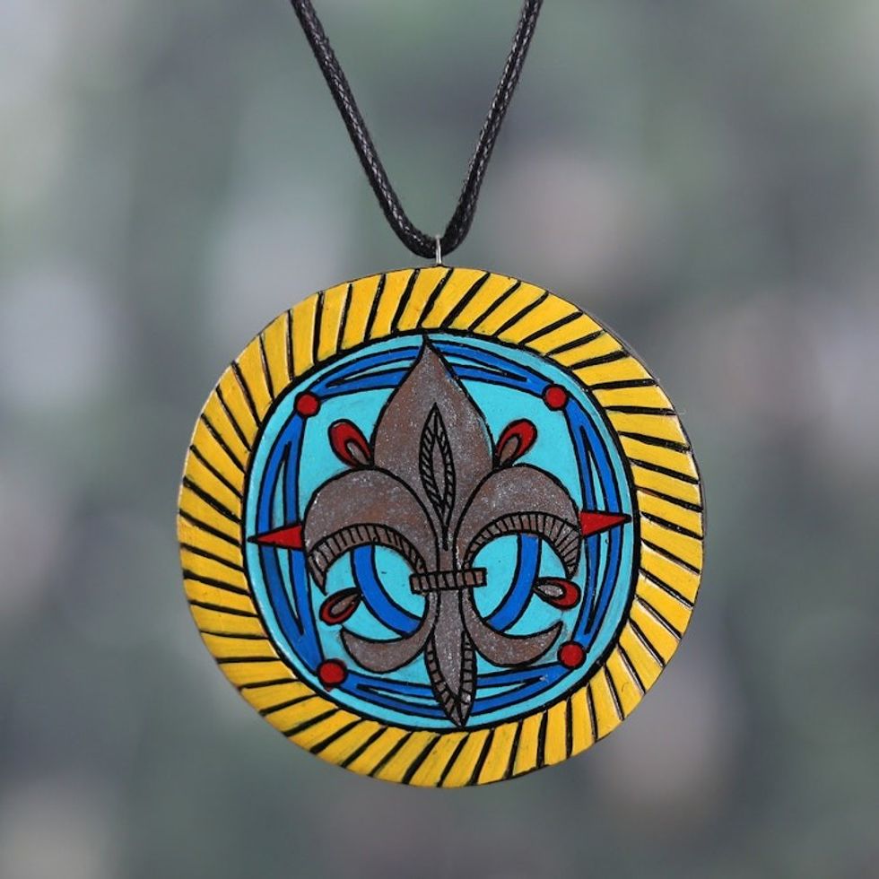 Painted Baroque-Inspired Floral Ceramic Pendant Necklace 'My Fleur-De-Lis'