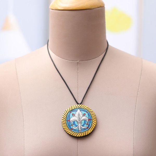 Alternate image for Painted Baroque-Inspired Floral Ceramic Pendant Necklace My Fleur-De-Lis