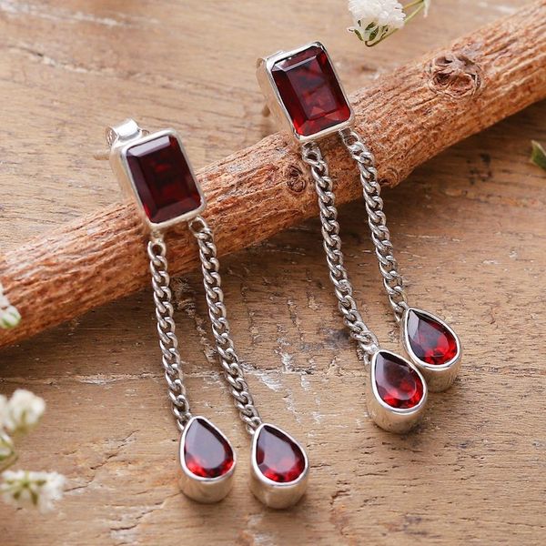 Alternate image for Five-Carat Faceted Garnet Dangle Earrings from India Scarlet Tale