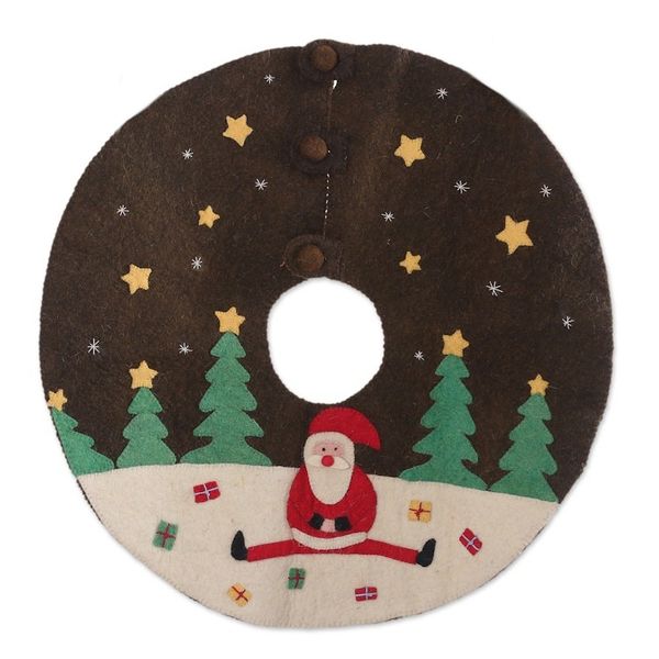 Alternate image for Handcrafted Santa-Themed Wool Felt Tree Skirt from India Playful Santa