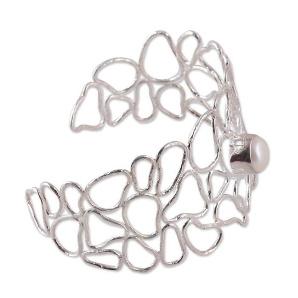 Alternate image for Hammered Sterling Silver and Cream Pearl Cuff Bracelet Luminous Glory