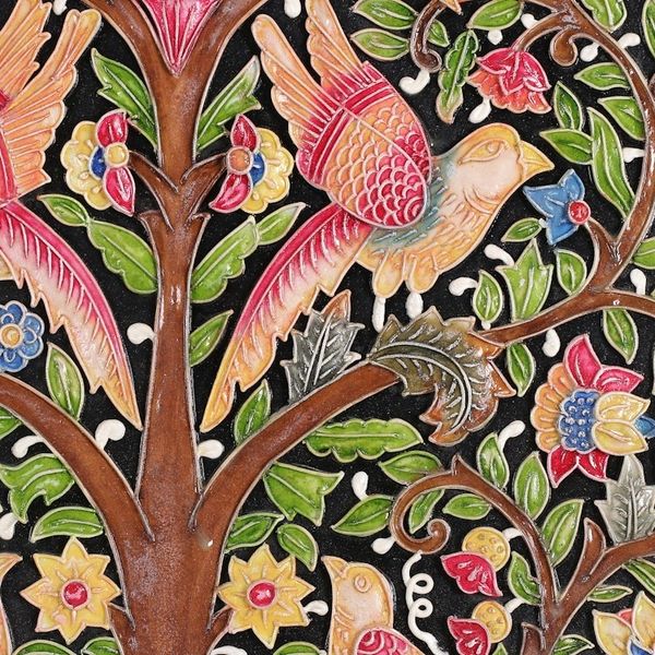 Alternate image for Nature-Themed Painted Marble Dust Relief Wall Art Bird Connection