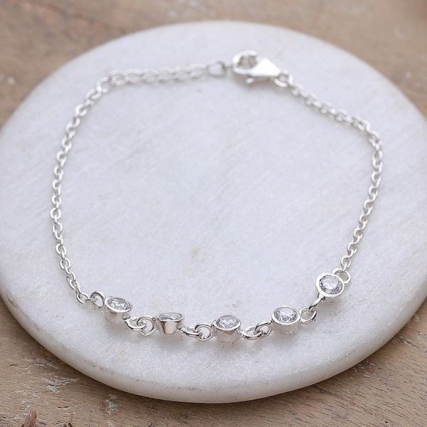 Alternate image for Sterling Silver Pendant Bracelet with Cubic Zirconia Gems Sparkling Alliance