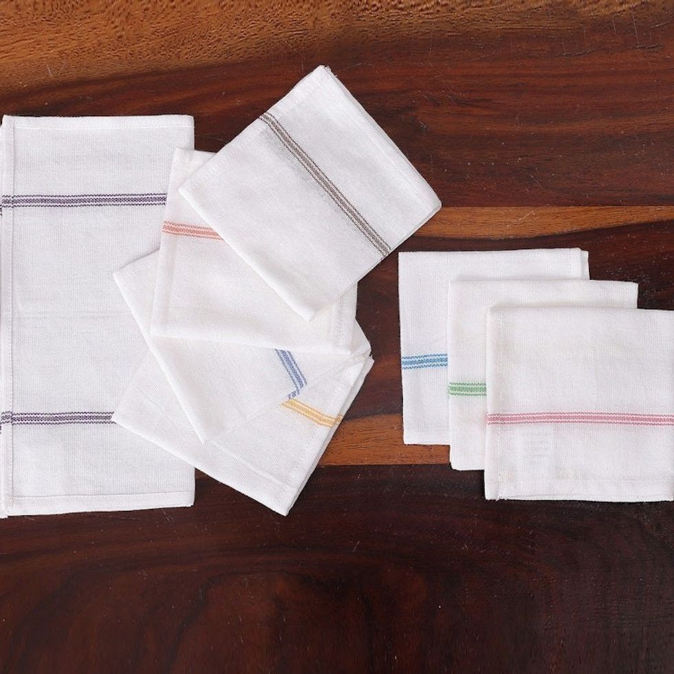 Set of 8 Handwoven Striped Colorful Mini Cotton Dish Towels 'Festive Flavors'