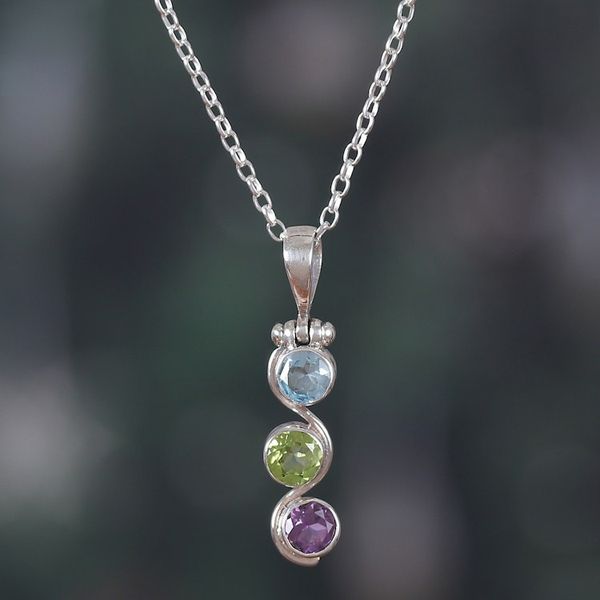 Alternate image for Polished Two-Carat Faceted Multi-Gemstone Pendant Necklace Serene Goddess