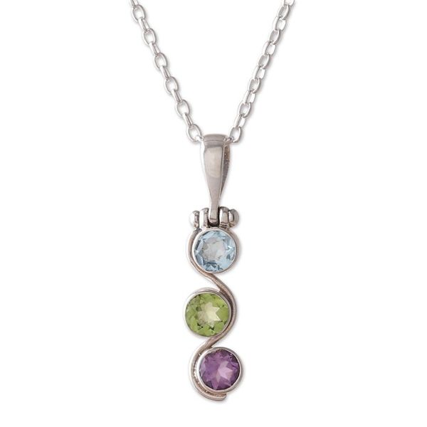 Alternate image for Polished Two-Carat Faceted Multi-Gemstone Pendant Necklace Serene Goddess