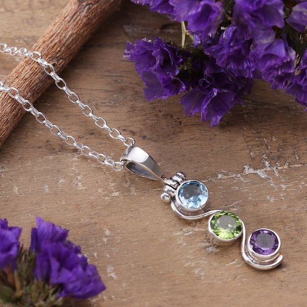 Alternate image for Polished Two-Carat Faceted Multi-Gemstone Pendant Necklace Serene Goddess