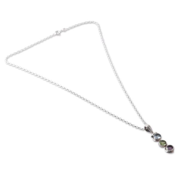 Alternate image for Polished Two-Carat Faceted Multi-Gemstone Pendant Necklace Serene Goddess