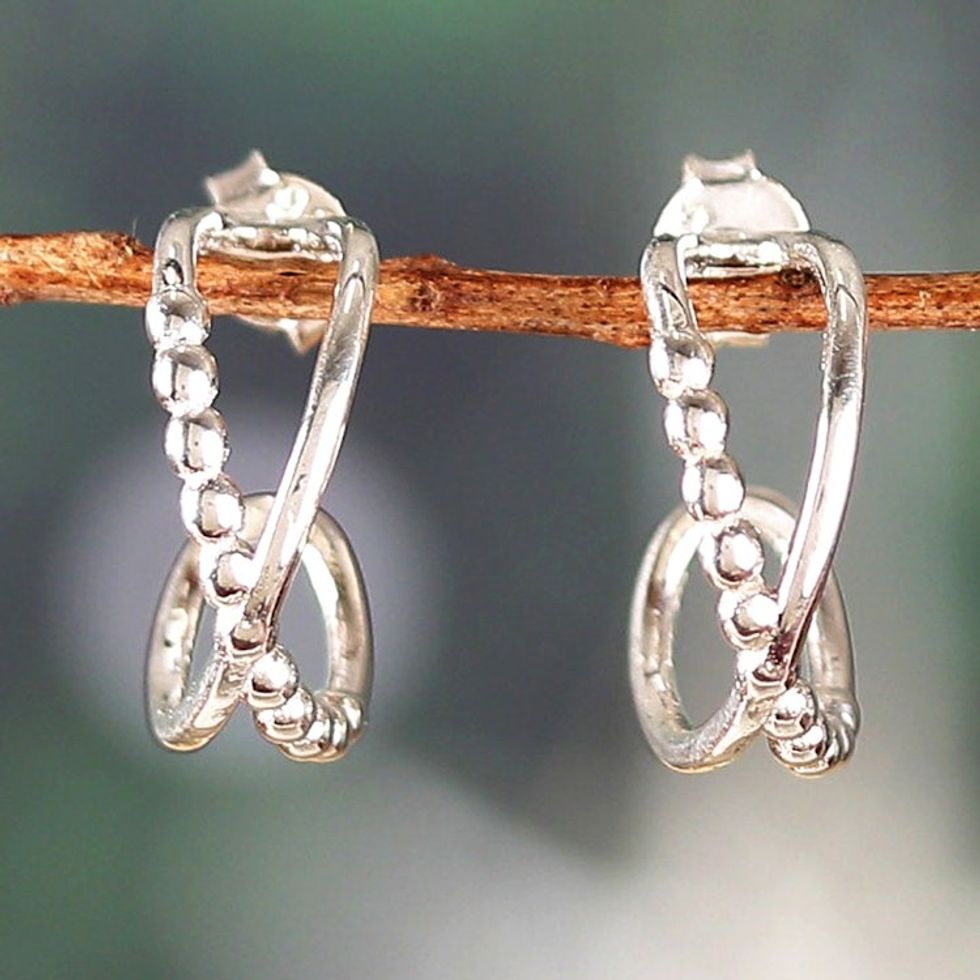 Modern Silver Half-Hoop Earrings with Twisted Design 'Twisted Flair'
