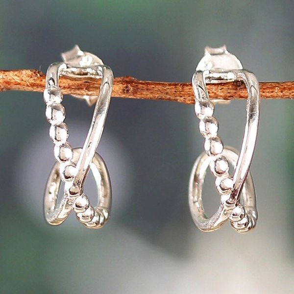 Alternate image for Modern Silver Half-Hoop Earrings with Twisted Design Twisted Flair