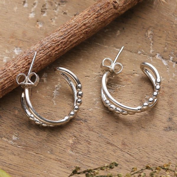 Alternate image for Modern Silver Half-Hoop Earrings with Twisted Design Twisted Flair