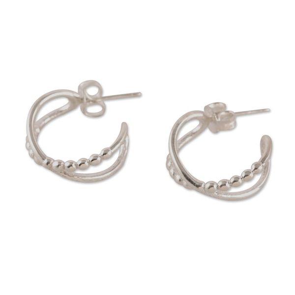 Alternate image for Modern Silver Half-Hoop Earrings with Twisted Design Twisted Flair