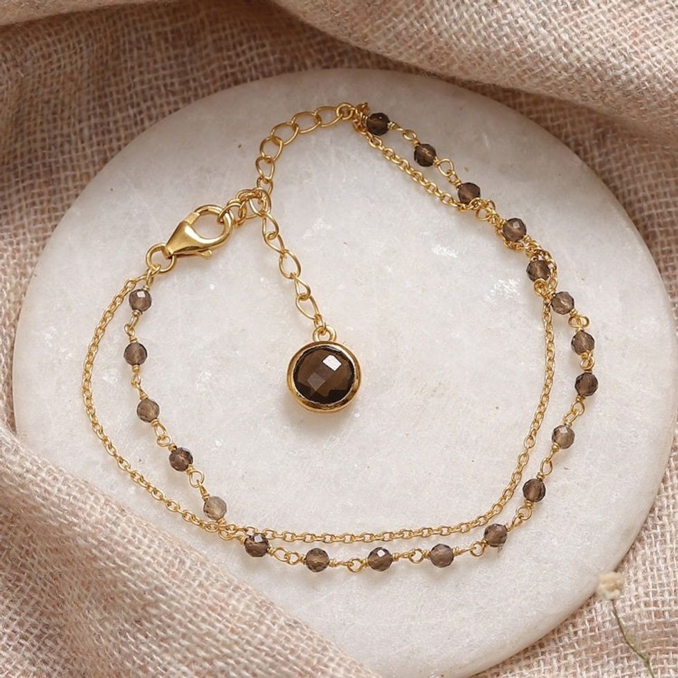 18k Gold-Plated Two-Carat Checkerboard Smoky Quartz Bracelet 'My Essence'