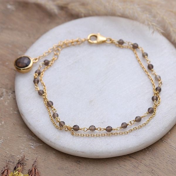 Alternate image for 18k Gold-Plated Two-Carat Checkerboard Smoky Quartz Bracelet My Essence