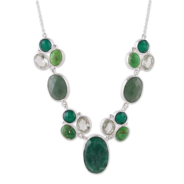 Alternate image for Multi-Gemstone Silver Statement Necklace in Green Shades Entrancing Forest