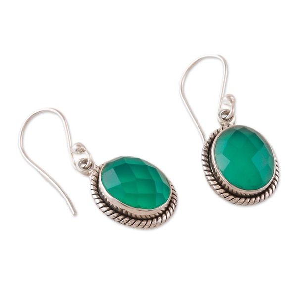 Alternate image for Ten-Carat Checkerboard Green Onyx Dangle Earrings from India Abundance Call