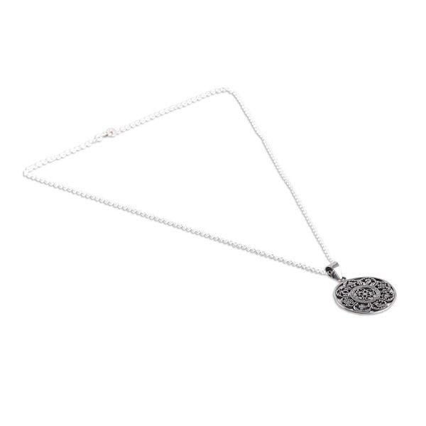 Alternate image for Tibetan-Inspired Classic Sterling Silver Pendant Necklace Lucky Signs