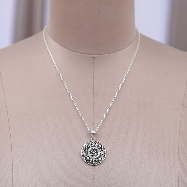 Alternate image for Tibetan-Inspired Classic Sterling Silver Pendant Necklace Lucky Signs