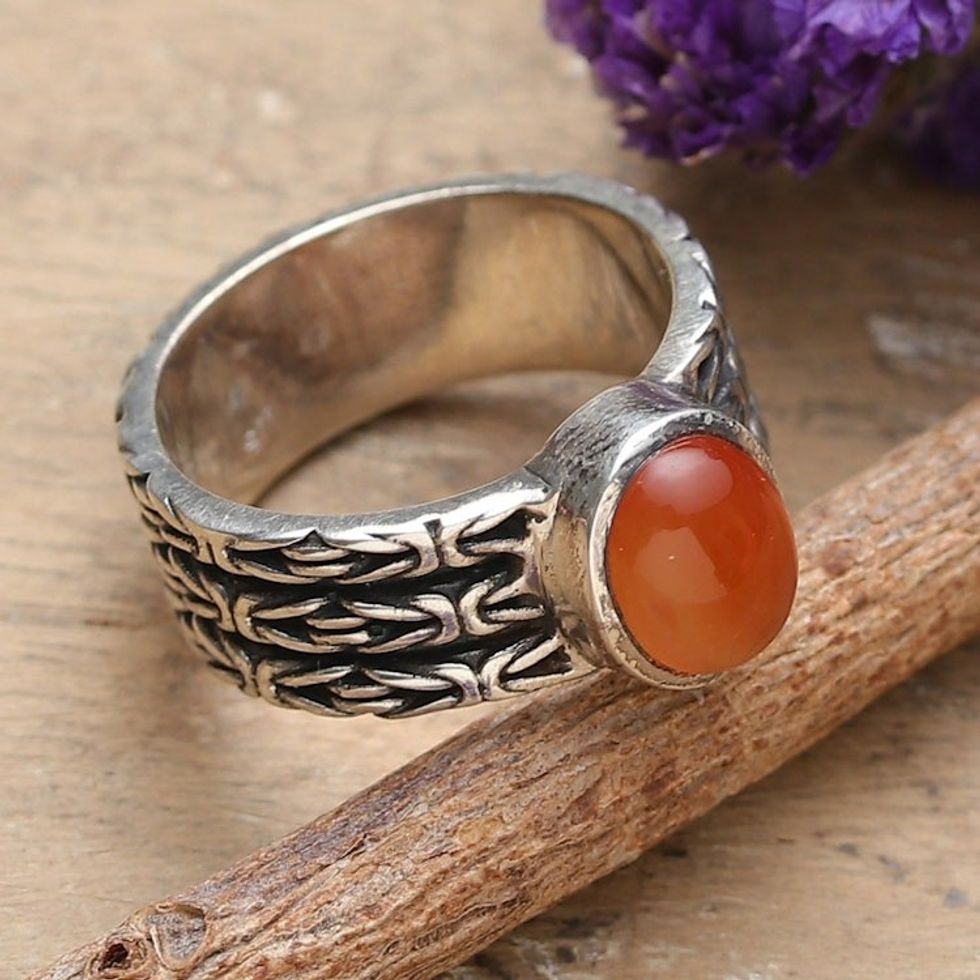 Classic Oxidized and Polished Carnelian Single Stone Ring 'Courageous Glow'
