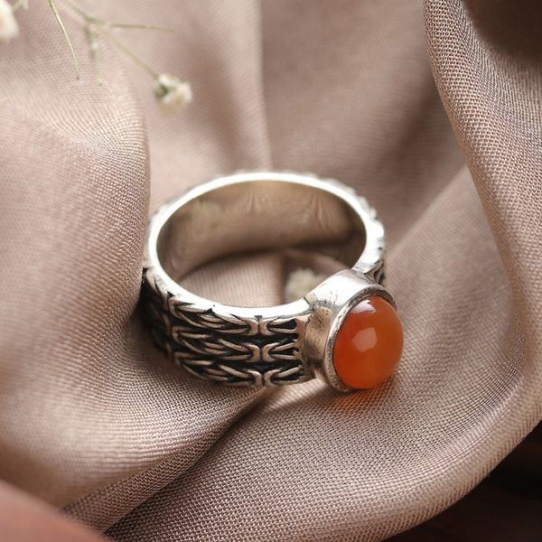 Alternate image for Classic Oxidized and Polished Carnelian Single Stone Ring Courageous Glow