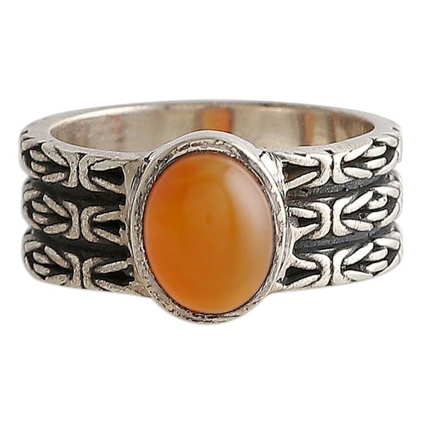 Alternate image for Classic Oxidized and Polished Carnelian Single Stone Ring Courageous Glow
