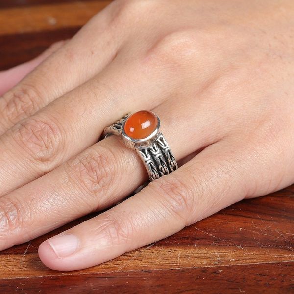 Alternate image for Classic Oxidized and Polished Carnelian Single Stone Ring Courageous Glow