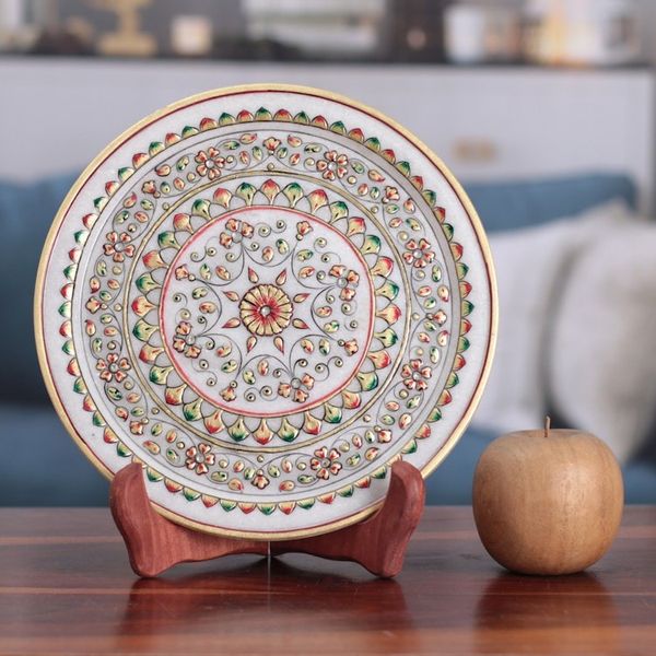 Alternate image for Floral and Leafy Red and Green Marble Decorative Plate Marvels of Spring