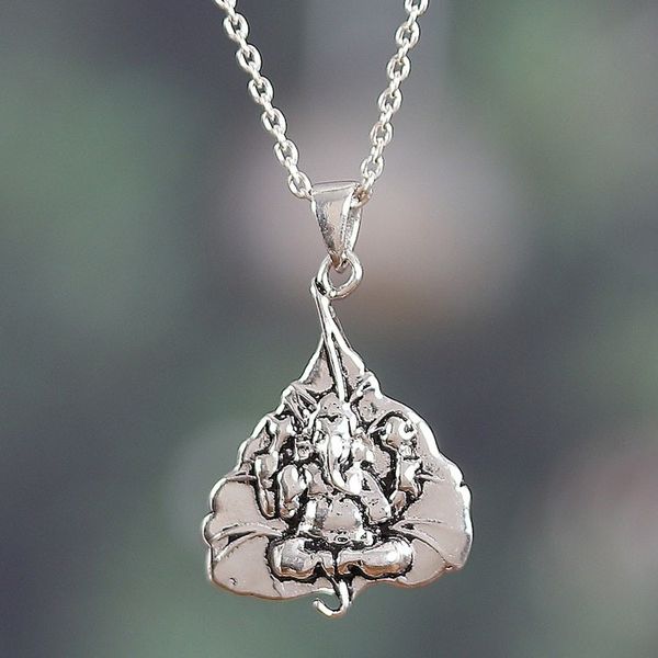Alternate image for Cultural Leafy Ganesha Sterling Silver Pendant Necklace Leafy Ganesha