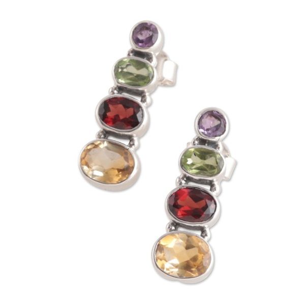 Alternate image for Four-Carat Faceted Multi-Gemstone Drop Earrings from India Stairs to Glory