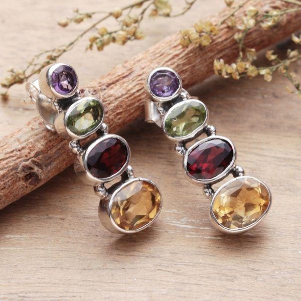 Alternate image for Four-Carat Faceted Multi-Gemstone Drop Earrings from India Stairs to Glory